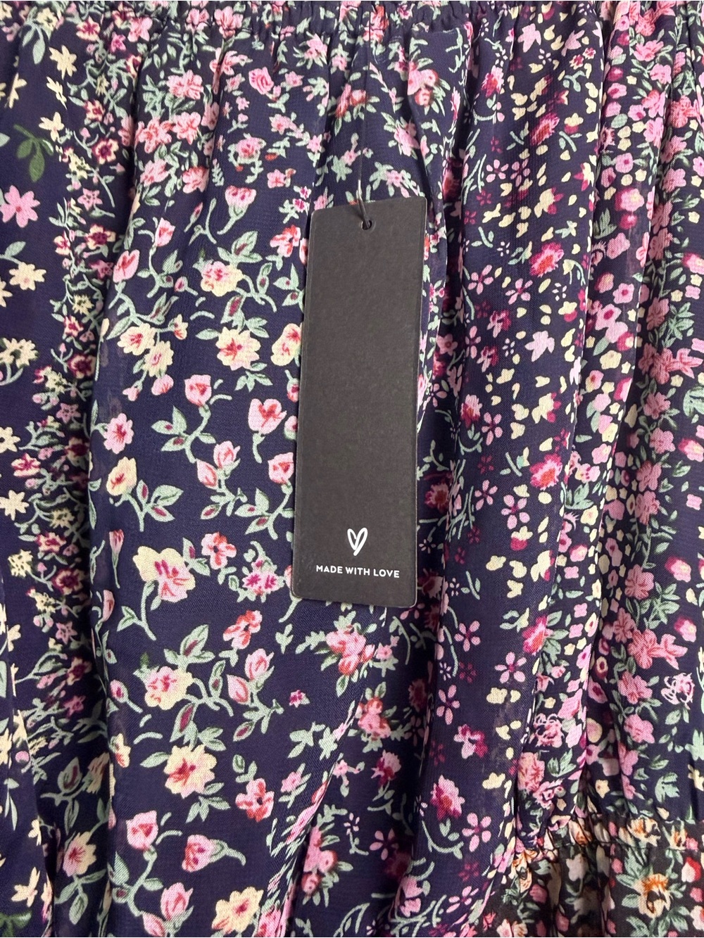 Lulus Neva Navy Ditsy Floral Patchwork Off Shoulder Maxi Dress Size M NEW - Picture 12 of 15